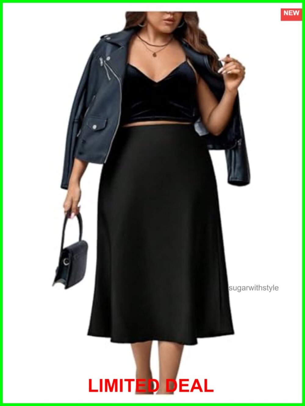 Plus Size Satin High Waisted A Line Midi Skirt